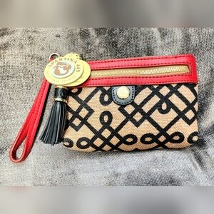 **New**Spartina natural linen & genuine leather tassel wristlet